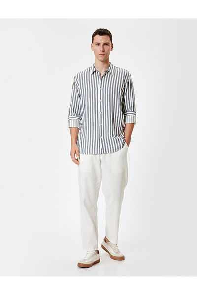 Koton Slim Fit bavlněná košile s dlouhým rukávem - detail límečku s knoflíky