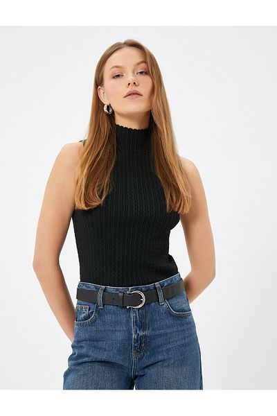 Koton Top din tricot cu imprimeu din împletitură de păr, fără mâneci, cu gât