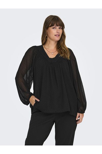 Only Carmakoma Top Normal geschnitten V-Ausschnitt Elastische Bündchen Ballonärmel Top