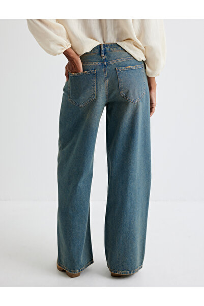 Koton Standard Waist Loose Fit Straight Leg Pocket Cotton Jeans - Loose Straight Fit Jeans