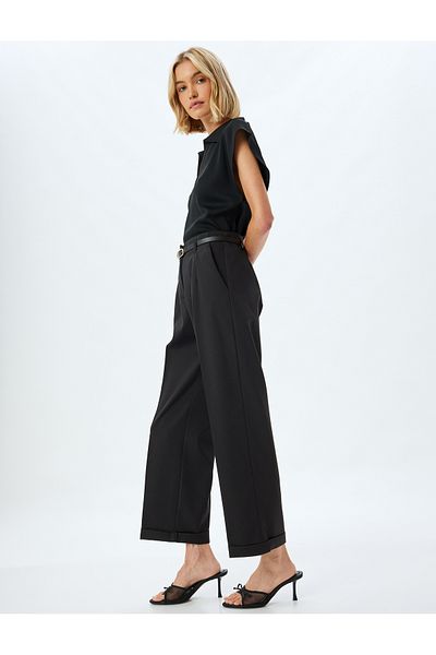 Koton Wide Leg Belted Pocket Detailed Fabric Trousers