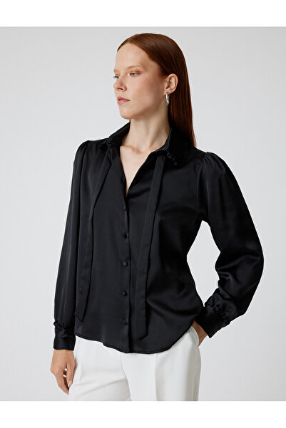 Koton Saténová košile s dlouhým rukávem - detail s volánem a šálou