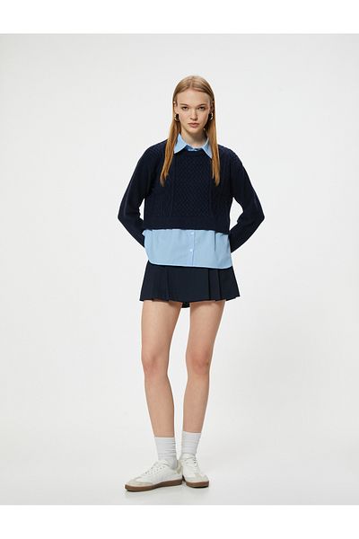 Koton Knitted Textured Knitwear Sweater - Shirt Collar