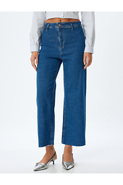 Koton Normál derekú, rövid lábú farmernadrág – gombos zsebes culotte farmernadrág