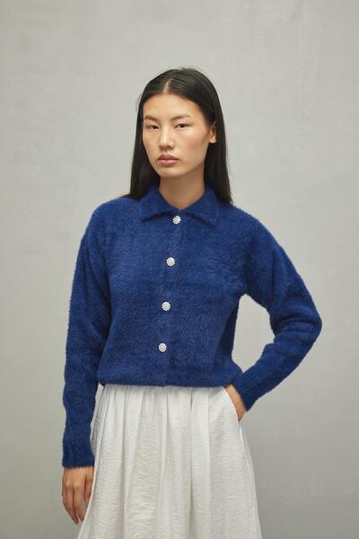 Fahhar Cardigan albastru Soft Crop