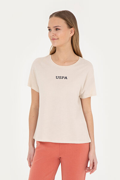 U.S. Polo Assn. Tricou pentru femei de culoare crem - decolteu, 50285886 -VR071