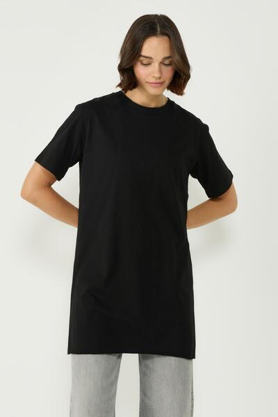 C&City Μαύρο μακρύ μπλουζάκι με μισό μανίκι Crew Neck 2 Pack - 963