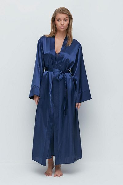 C&City Long Sleeve Satin Dressing Gown 093 Dark Blue