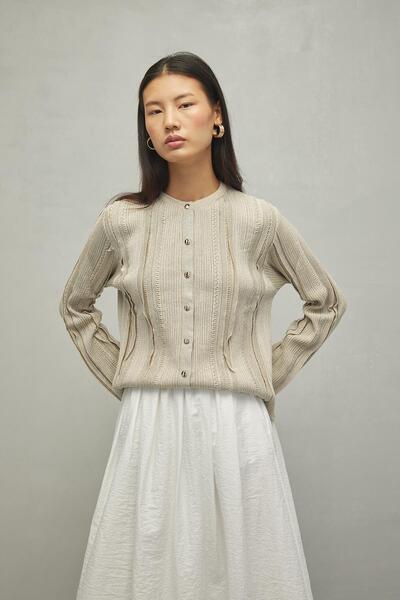 Fahhar Μπεζ Χρώμα Λάμψη Χρώματος Ζακέτα