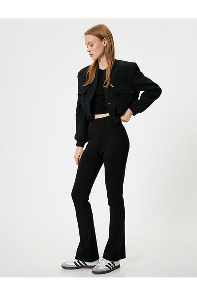 Koton High Waist Ribbed SPanish Leg Slim Fit Leggings Trousers