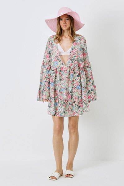 C&City 22329 Model Flower Patterned Pareo Beach Dress