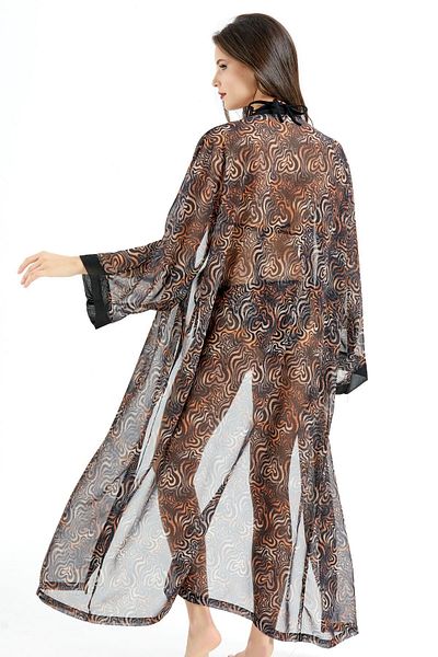 C&City Langes Chiffon-Kimono-Pareo-Strandkleid C14300 Leopard