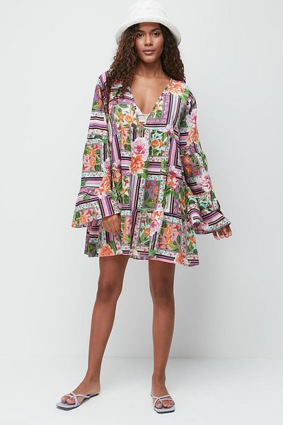 C&City Pareo Strandkleid 22329 Lila/Mehrfarbig