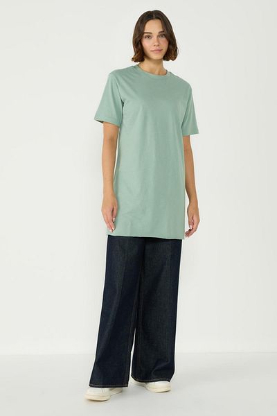 C&City Zweiteiliges langes T-Shirt mit Rundhalsausschnitt, halben Ärmeln und Schlitzen, 963 Ecru/Cagula