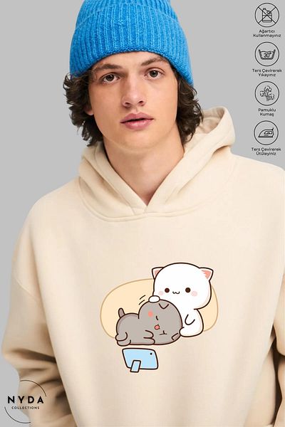 Nyda Collections Φούτερ Unisex με μακρυμάνικη κουκούλα Bubu Dudu - Βαμβακερό μεγάλο μέγεθος