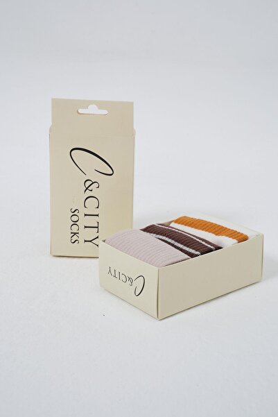 C&City Млечнокафяв комплект дълги чорапи на райета - 3 части