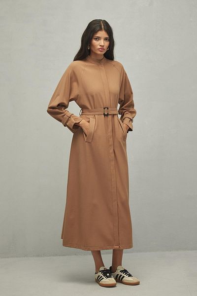 Fahhar Γυναικείο φόρεμα διπλής βελόνας σε χρώμα Camel