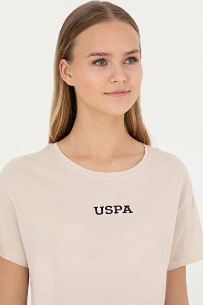 U.S. Polo Assn. Tricou pentru femei de culoare crem - decolteu, 50285886 -VR071