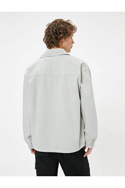 Koton Cotton Oversize Denim Shirt - Pocket Detail and Waist Tie