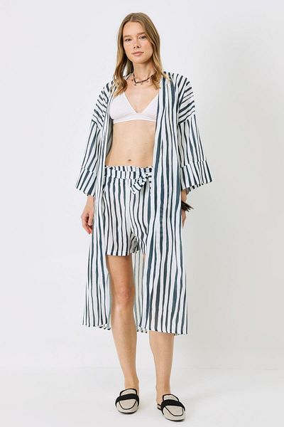 C&City Blau/weißes Shorts-Kimono-Set, Modell 9069