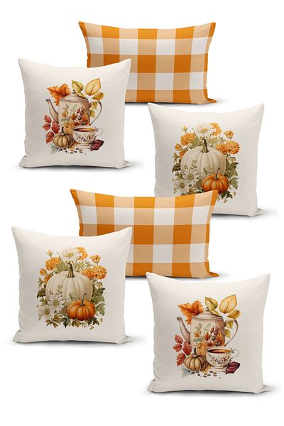 Bertille Home Autumn Series - Double Sided Digital Printed 6-Piece Throw Pillow Set (Halloween Autumn)