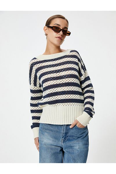 Koton Openwork Long Sleeve Oversize Sweater - Crew Neck