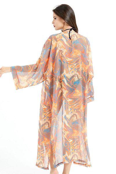 C&City Langes Chiffon-Kimono-Pareo-Strandkleid C14301 Orange