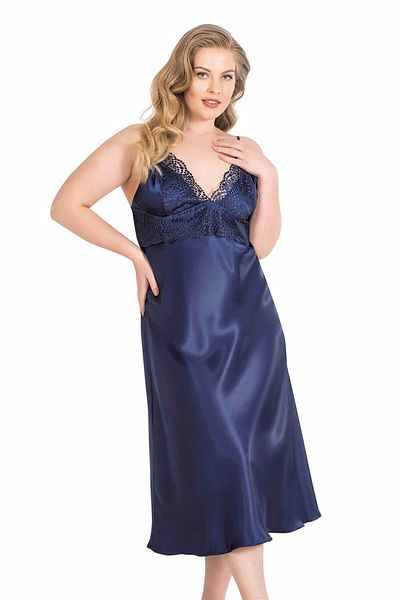 Motto10 butik Large Size Navy Blue Long Double Satin Dressing Gown Nightgown Set