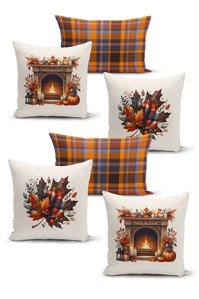 Bertille Home Autumn Series - Double Sided Digital Printed 6-Piece Throw Pillow Set (Halloween Autumn)