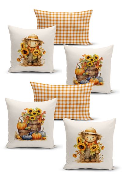 Bertille Home Autumn Series - Double Sided Digital Printed 6-Piece Throw Pillow Set (Halloween Autumn)