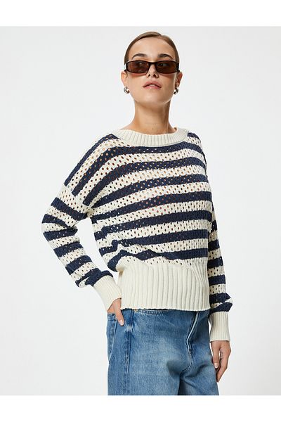 Koton Openwork Long Sleeve Oversize Sweater - Crew Neck