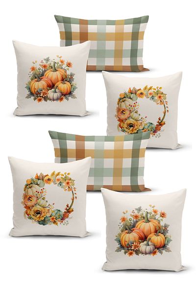 Bertille Home Autumn Series - Double Sided Digital Printed 6-Piece Throw Pillow Set (Halloween Autumn)