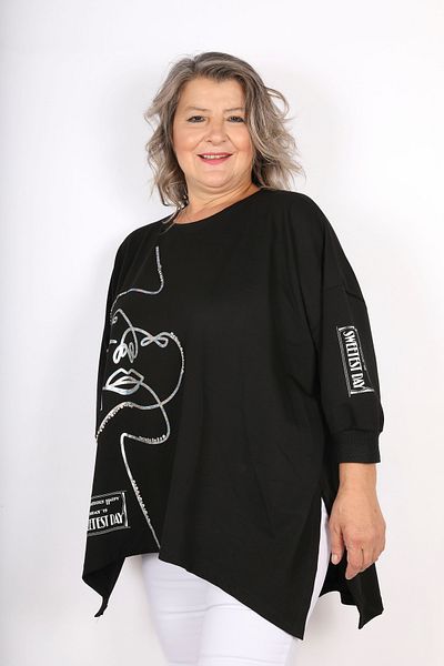 Hitit Butik Shiny Patterned Black Blouse