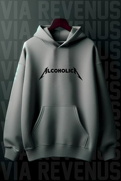 Vordevia Hanorac cu glugă, cu buzunar cangur, cu 3 fire, cu imprimeu Alcoholica