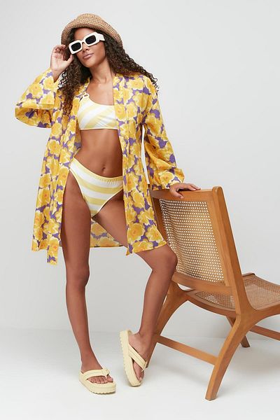C&City Kimono Pareo Strandkleid 22412 Gelb/Lila