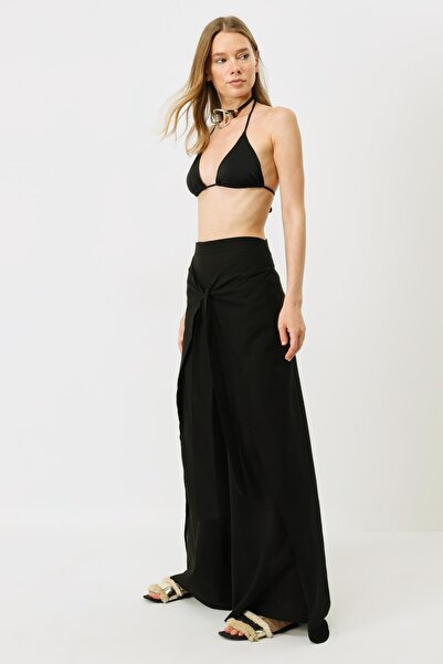 C&City Schwarze Pareo-Damenhose 9078 – Taillengürtel-Detail