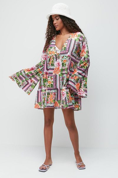 C&City Pareo Strandkleid 22329 Lila/Mehrfarbig