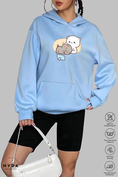 Nyda Collections Hanorac unisex cu glugă cu mânecă lungă Bubu Dudu - bumbac supradimensionat