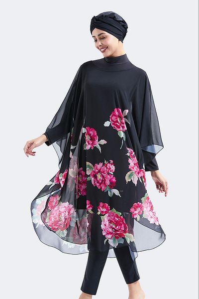 C&City Chiffon Poncho Pareo Strandkleid C14310 Schwarz
