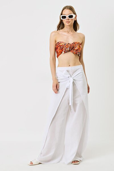 C&City Kadın Belden Kuşaklı Pareo Pantolon 9078 Beyaz