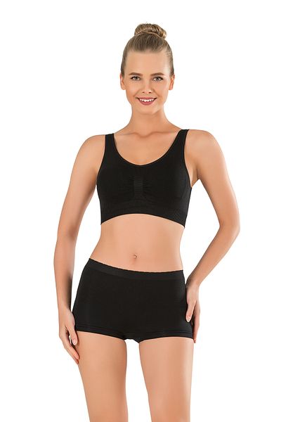 PROSLİM Women's Black Thick Strap Covered Bustier Bra Gathering Seamless Silky Texture