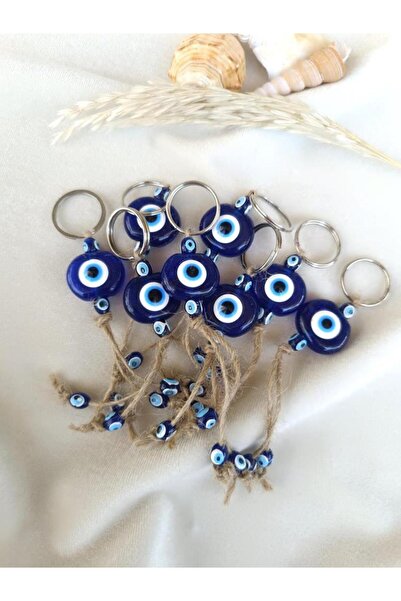 Hd Marketim سلسلة مفاتيح على شكل عين الشر 10 قطع طاردة للعين الشريرة مصنوعة يدويًا من القش الأزرق المطرز بالعين الشريرة
