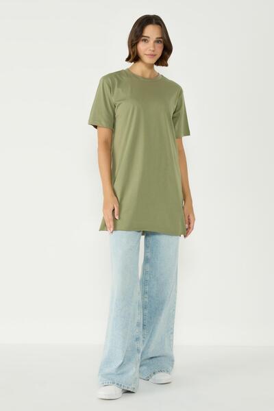 C&City Πακέτο με 2 ψηλά μπλουζάκια με λαιμόκοψη - μισό μανίκι και σκίσιμο, χακί/γκρι 963