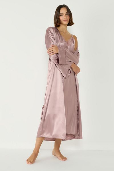 C&City 093 Modell Nerz Satin Langarm-Morgenmantel