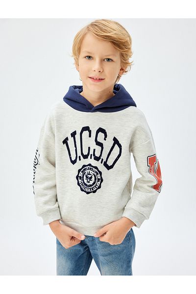 Koton Color Blocked Printed Hooded Long Sleeve Sweatshirt