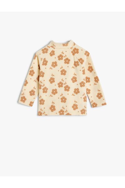 Koton Floral Patterned Stand Collar Zippered Long Sleeve Fleece Sweatshirt