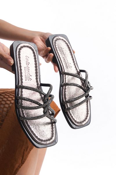 ARTI ARTI AYAKKABI MIA026-1601 Daily Women's Stoned Platinum Holiday Slippers
