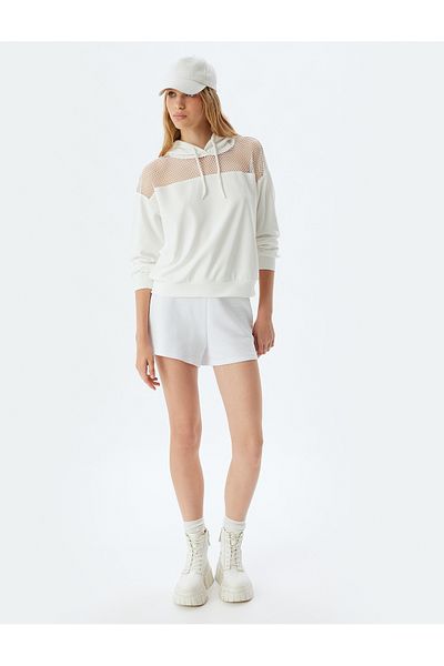 Koton Hooded Mesh Detailed Oversize Sweatshirt - Long Sleeve