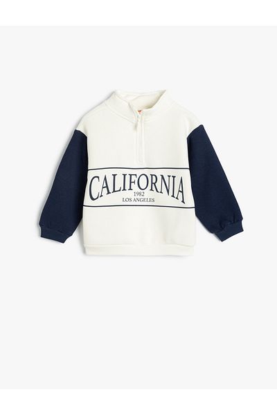 Koton PrintedSweatshirtwith Stand Collar and Half Zip
