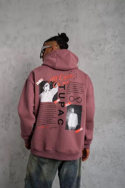 REKA MODA Ανδρικό φούτερ Dusty Rose - εμπρός και πίσω με στάμπα, κουκούλα